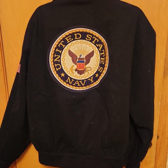 United States Navy Black Men's Baseball style jacket. Size XL. Made by Leather G - Picture 8 of 8